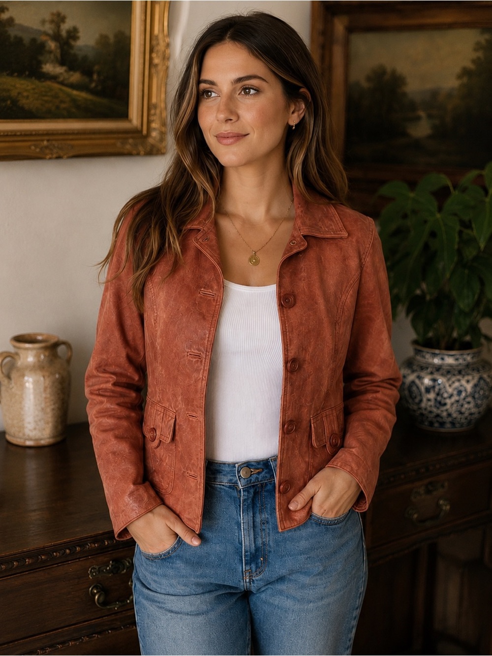 Vintage Cherokee Rust Leather Jacket Women’s medium 90s Boho Y2K